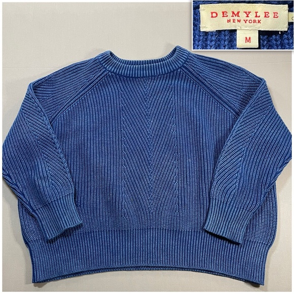 Demylee Sweaters - Demylee Chelsea Cotton Crew Sweater in Washed Denim, Herringbone - Womens Medium